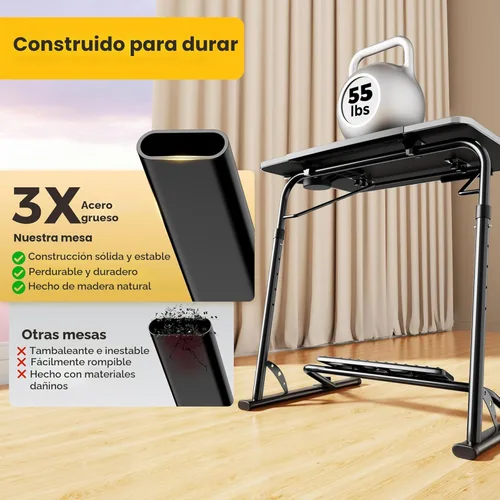 Vista 7 de FoldWise - Mesa plegable mejorada para TV y portátil - Extra grande y resistente, mesa para sofá, altura y ángulo ajustable para cena, trabajo y TV