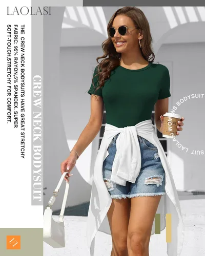 Vista 44 de LAOLASI - Camiseta tipo body para mujer, cuello redondo, manga larga, ajustado, informal, básico, para uso diario