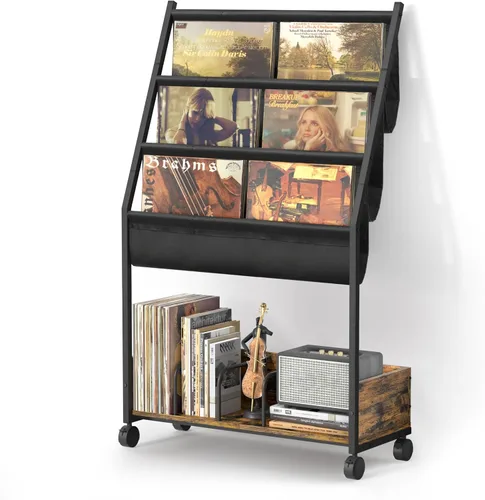 Keebofly Almacenamiento de discos de vinilo, soporte para discos de hasta 200 álbumes, soporte para discos con estante de exhibición de 3 niveles,