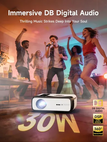 Vista 6 de Portable 4K Projector with Triple Brightness, DB Audio, Auto Focus, One-Click Smart Projector with Licensed Apps for Outdoor Movie Night, Home