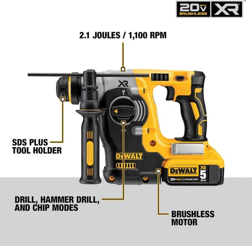 Vista 4 de DeWalt dch273p2 20V Max Martillo perforador SDS con baterías 5 Ah sin escobillas.
