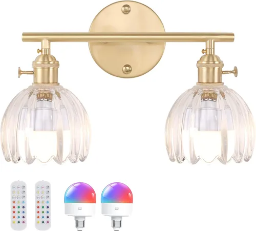 Vista 17 de Shenmoyl Lámparas de baño, lámpara de pared de 2 luces para tocador sobre espejo con pantalla de vidrio tulipán blanco para dormitorio, sala