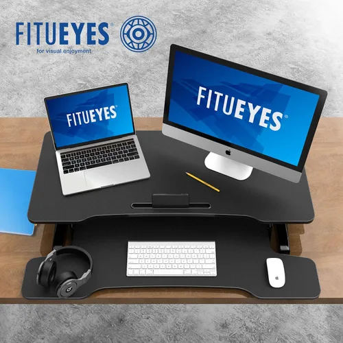 Vista 3 de FITUEYES - Escritorio de pie ajustable de altura de 36 pulgadas de ancho, convertidor para sentarse y estar de pie, escritorio de trabajo para Negro