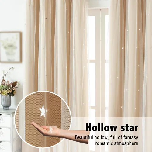 Vista 6 de indistar Cortinas opacas con corte de estrellas para ventana de dormitorio de niña, cortinas de oscurecimiento de habitación y cortinas