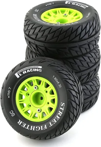 Vista 5 de R.S 4 piezas de neumáticos de goma RC y juegos de ruedas de 12/14/0.669 in con buje hexagonal de espuma de 4.449 in RC neumáticos para HSP HPI RC