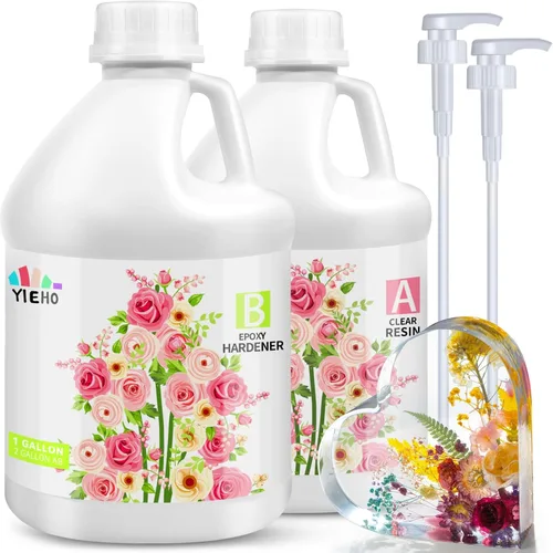 Vista 6 de YIEHO Kit de resina epoxi con bomba de 1 galón, transparente de mezcla dura, fácil de mezclar 1:1, curado rápido, 2 partes de resina fundida