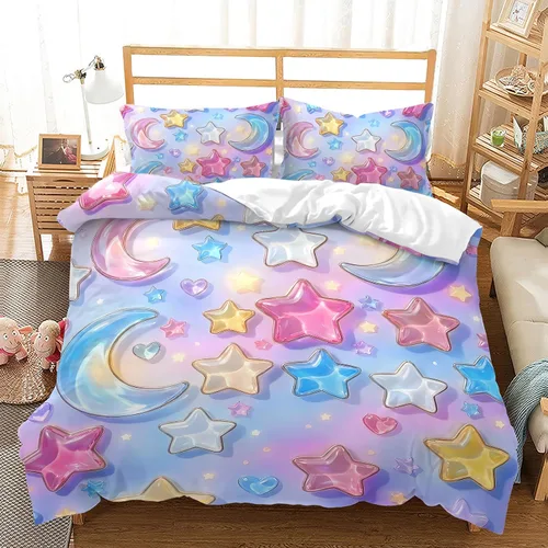 Vista 16 de AILONEN Twin Duvet Cover Set 3 Piece, Pastel Bowknot Bedding, Pink Purple Quilt Wrap Zippered, Soft Microfiber Comforter Case for Princess Girls