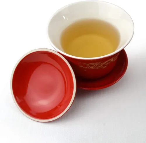 Vista 5 de Liang baobao Juego de té de boda chino, 2 juegos de porcelana roja Gaiwan Blanco