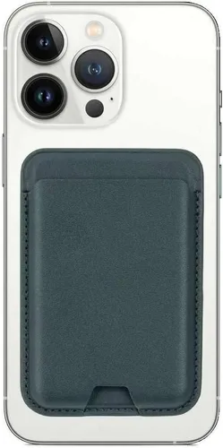 Vista 6 de Tarjetero magnético compatible con iPhone 12/13/14/15/16 Series (Pro/Pro Max/Plus/Mini) - Fuerte accesorio magnético, ranura abierta, cuero de Azul