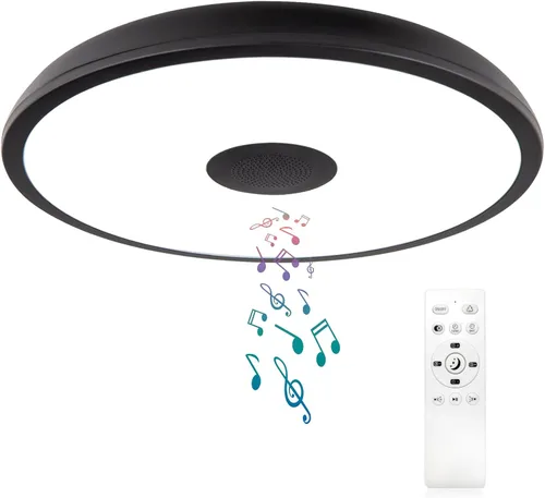 Vista 7 de Lámpara de techo LED impermeable azul cielo, lámpara de techo con música, con altavoz Bluetooth, 11 pulgadas 18 W, 2700K-6500K, color RGB