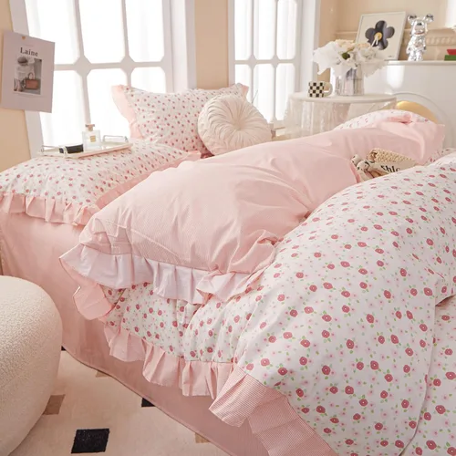 Vista 11 de EAVD Juego de edredón floral con volantes estilo jardín francés Full microfibra suave y esponjosa elegante shabby chic juego de ropa de cama floral