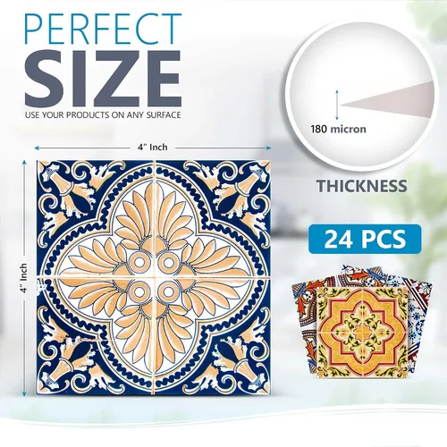 Vista 62 de Juego de 24 calcomanías para azulejos de salpicaduras en muro, azulejos tradicionales de Talavera, calcomanías para azulejos de baño y cocina Barra