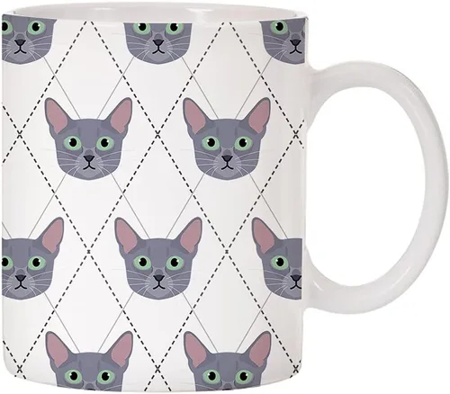 Vista 6 de Adorable taza de café de cerámica con diseño de raza de gato con diseño de rombos de 11 oz (Tuxedo)
