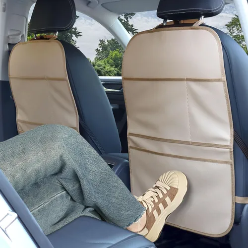Vista 9 de Kick Mat - Protector de asiento trasero de cuero impermeable para asiento de automóvil, con 3 bolsillos de almacenamiento para niños, mascotas, SUV
