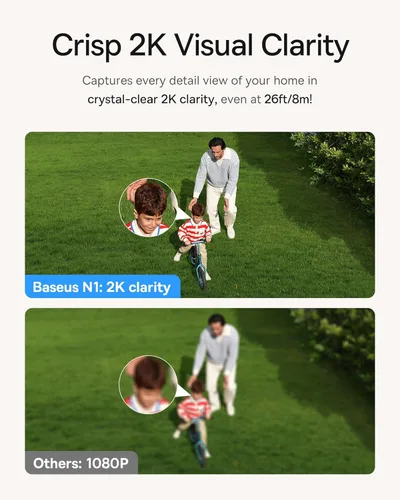 Vista 2 de Baseus Cámaras inalámbricas para seguridad del hogar, kit de 2 cámaras N1 con claridad 2K, sin tarifa mensual, almacenamiento local expandible de 16