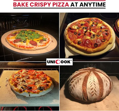 Vista 6 de UNICOOK - Piedra redonda para hornear pizza, 10", 12", 14", 15", 16", para horno y parrilla