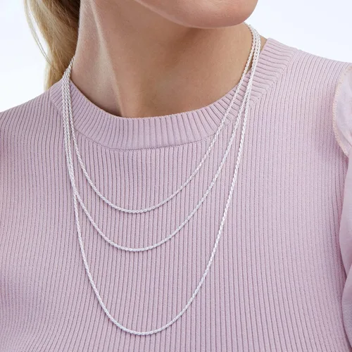Vista 3 de Tienda Essentials Collar de cadena de cuerda de 14 pulgadas con corte de diamante de plata de ley