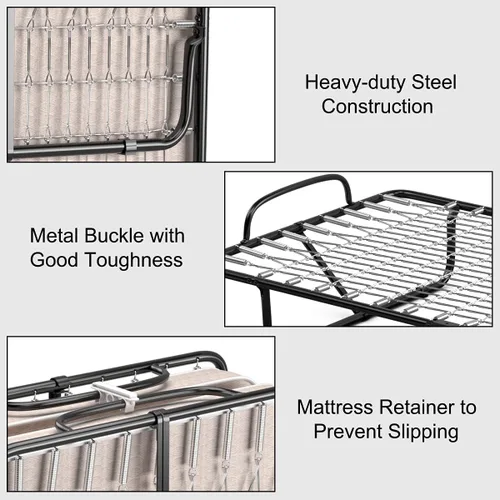 Vista 5 de HAPPYGRILL Cama enrollable, cama plegable con colchón de espuma viscoelástica de 5 pulgadas, marco de acero resistente, 4 ruedas universales, cama