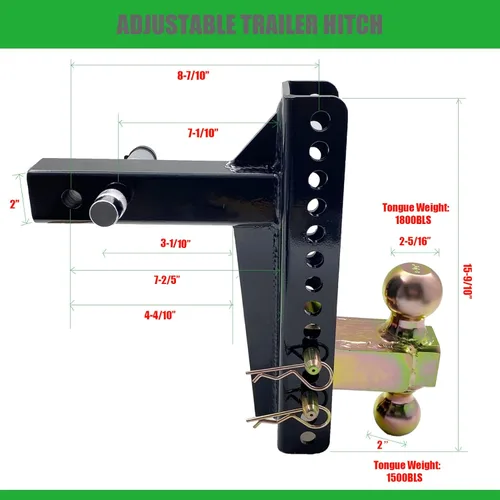 Vista 2 de Enganche de remolque ajustable para montaje de bola sólida para receptor de 2 pulgadas, bola doble (2 pulgadas, 2-516 pulgadas), enganche de caída