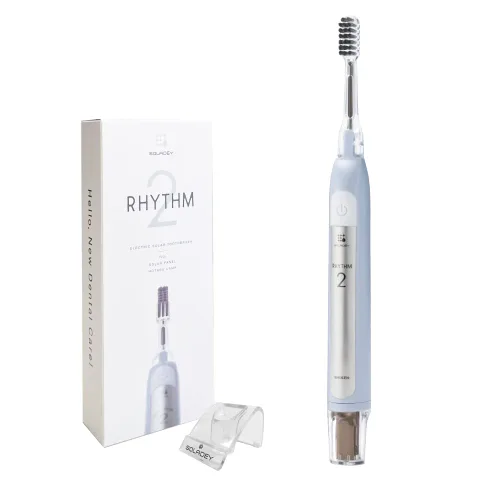 Vista 7 de Soladey SoladeyRhythm2, cepillo de dientes eléctrico de energía iónica, paneles solares y semiconductor TiO2 (rosa bebé), listo para usar cepillo