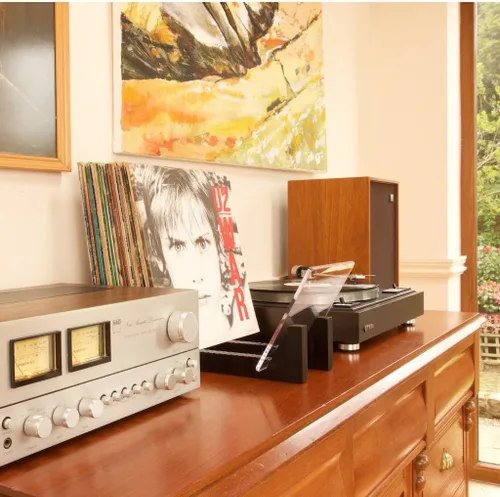 Vista 7 de Estante para guardar discos de vinilo Kaiu Vinyl Record Storage, soporte de madera maciza con acrilico transparente, diseño de primera calidad