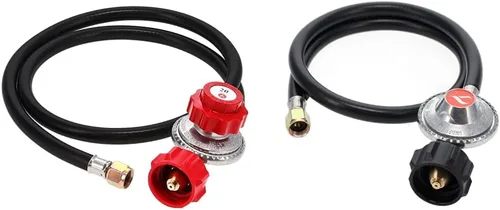 GasOne 2109-RED Regulador ajustable de alta presión de 4 pies 0-20 PSI con manguera roja tipo QCC-1, funciona con tanques de propano más nuevos de