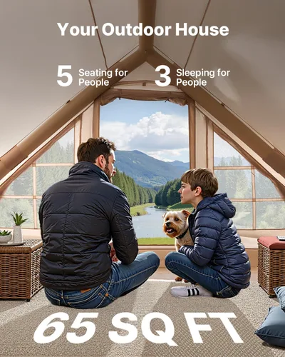 Vista 3 de VEVOR Inflatable Tents for Camping, Easy Setup Blow up Tent with Hand Pump, 4 Season Glamping Tent with Stove Jack, Doors & Mesh Windows, Storage