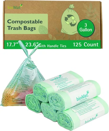 Vista 14 de bioMat Bolsas de basura compostables de 2.6 galones, 125 unidades, forros pequeños para basura de comida de cocina, certificado BPI, CMA y OK