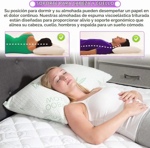 Vista 4 de Juego de almohadas refrescantes de espuma viscoelástica triturada de rayón de tamaño queen derivado de bambú para dormir, espalda, estómago