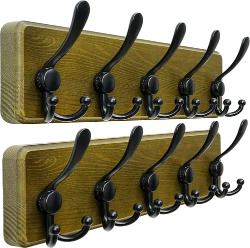 Vista 30 de Dseap Perchero de Pared Montado - 5 Ganchos Triangulares, Resistente, Perchero de Pared de Madera para Abriggos, Sombreros, Chaquetas, Ropa, Negro