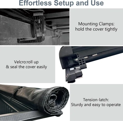 Vista 5 de Cubierta tonneau enrollable suave compatible con Ford F-250 F-350 Super Duty 1999-2016 Cubierta de caja de camión de 6.8 pies Fleetside