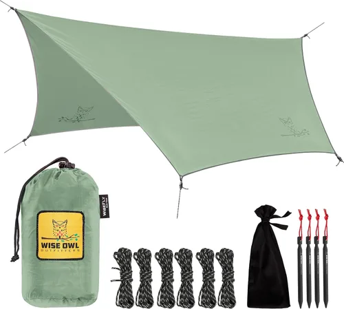 Vista 15 de Wise Owl Outfitters Toldo para Hamaca – Funda de lona impermeable para acampar con estacas de tienda de campaña y bolsa de transporte, refugio