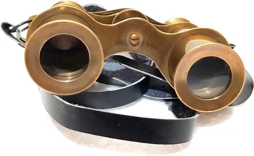 Vista 4 de Marrón Antiguo Náutico El Real Antiguo Vintage Latón Telescopio Binocular Antiguo Telescopio Antiguo 4 Pulgadas De Oro