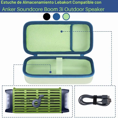 Vista 3 de Lebakort Estuche de almacenamiento compatible con altavoz Anker Soundcore Boom 3i para exteriores (funda azul)