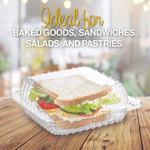 Vista 3 de 50 recipientes de plástico transparente, 8 x 8 x 3 pulgadas, tapa con bisagras para alimentos Contenedores de alimentos con cubierta para cajas