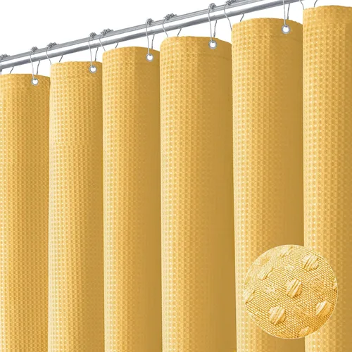 Vista 251 de Cortina de ducha de tela Dynamene verde oscuro - Cortinas de baño de tela de nido de abeja texturizadas resistentes, juego de cortinas de baño