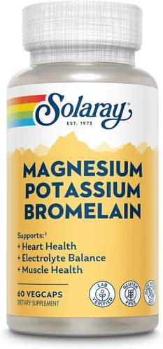 Solaray Magnesio y potasio con bromelina, suplemento de magnesio y potasio para la salud del corazón, electrolitos y apoyo muscular, sin gluten y