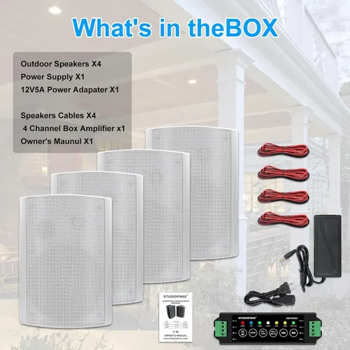 Vista 7 de STUDIOFINIX Altavoces Bluetooth para exteriores de 5.25 pulgadas, impermeables, 600 vatios, perfectos para sistema de montaje en pared en interiores