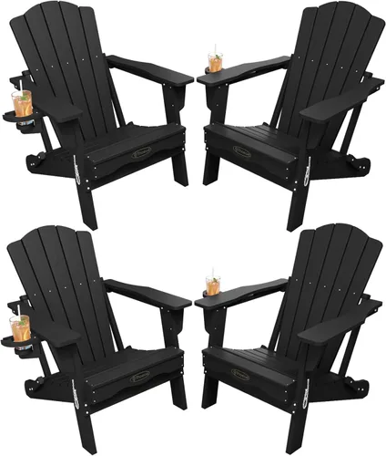 Vista 24 de THOEOE Silla Adirondack plegable, silla de exterior HDPE para todo tipo de clima con soporte para tazas, textura de madera, silla para hoguera