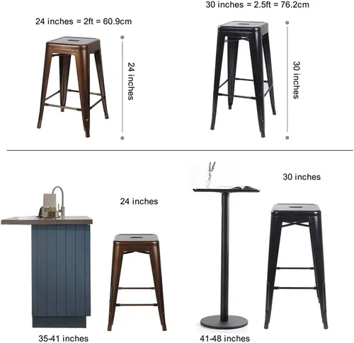 Vista 78 de GIA Taburete de mostrador sin respaldo de 24 pulgadas, cantidad de 4, bronce con asiento de madera clara