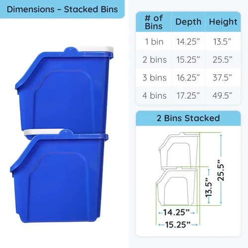 Vista 6 de Contenedor de reciclaje apilable de 6 galones en azul, ecológico, sin BPA, práctico reciclador con asa, paquete de 6