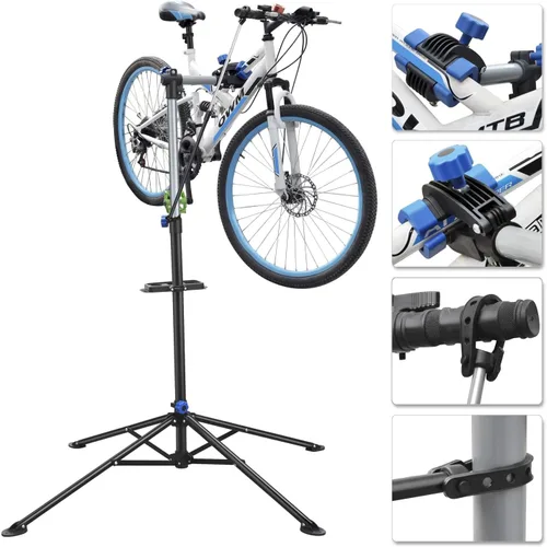 Vista 2 de Yaheetech Soporte para reparación de bicicletas - Soporte de taller para bicicletas de altura ajustable con bandeja de herramientas para bicicletas