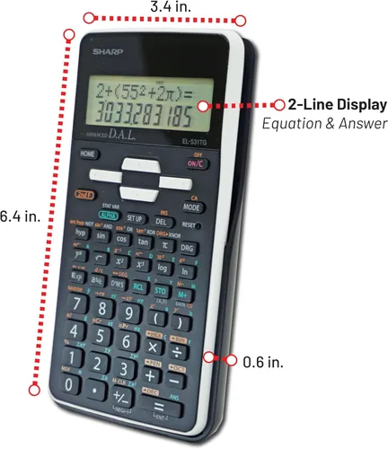 Vista 5 de Sharp EL-531TGBBW Calculadora científica/de ingeniería de 12 dígitos con tapa dura protectora, batería y pantalla LCD híbrida solar, ideal