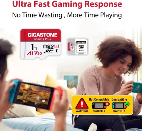 Vista 6 de 【Solo para Switch 1】 GIGASTONE Tarjeta de memoria Gaming Plus Serie de 1 TB, velocidad de hasta 150/120 MB/s para Nintendo-Switch 1, Steam Deck