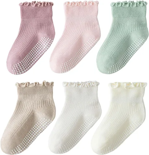 Vista 10 de 6 pares de calcetines con volantes para niñas, calcetines antideslizantes para bebés, bonitos y con volantes