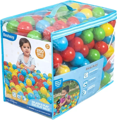 Vista 6 de Pelotas de plástico Bestway para jugar 100 unidades para juego interior, pozo de bolas, rebotes