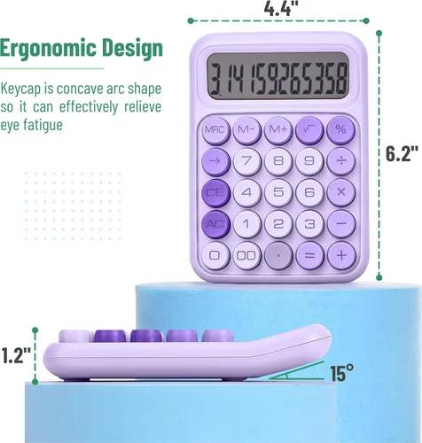 Vista 2 de Mr. Pen - Calculadora de interruptor mecánico, 12 dígitos, pantalla LCD grande, botones grandes de calculadora púrpura