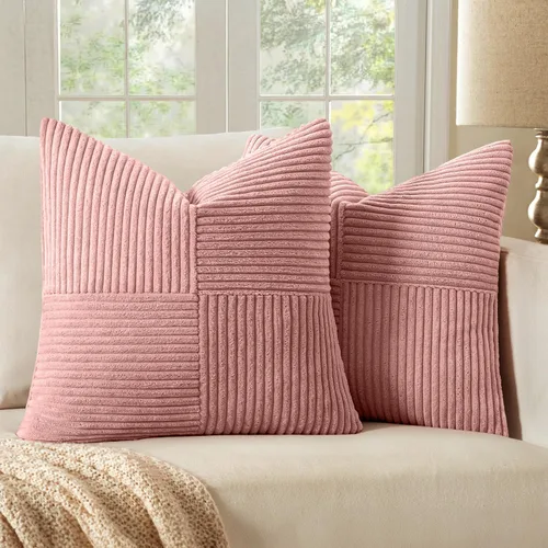 Vista 17 de MIULEE - Juego de 2 fundas de pana suave para cojines, diseño bohemio con parches texturizados unicolor, almohadones decorativos para sala de estar