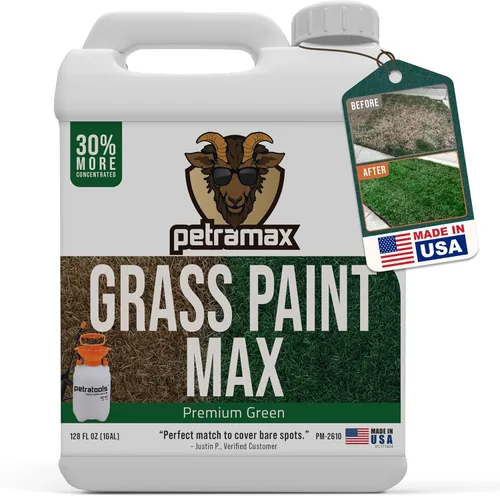 PetraMax Max Pintura de Césped para Césped - Mantiene el Césped Verde Perfecto, Aerosol para Césped y Arbustos, Aerosol Verde, Pintura que se