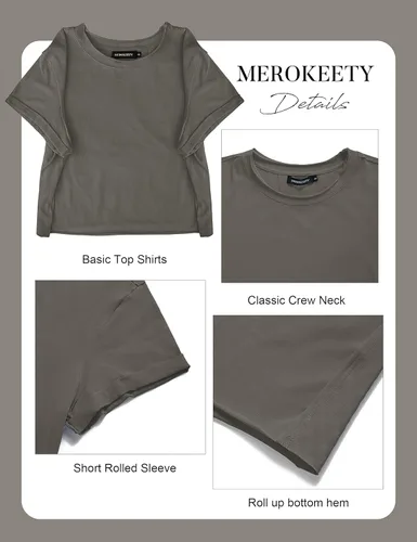 Vista 5 de MEROKEETY Camisetas cortas de verano de manga corta con cuello redondo para mujer 2023